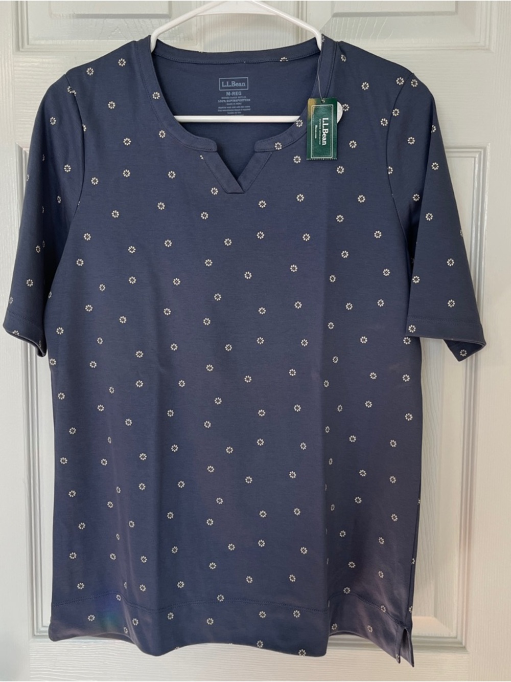 L.L.Bean Navy Tee with Cream Floral Dot Print